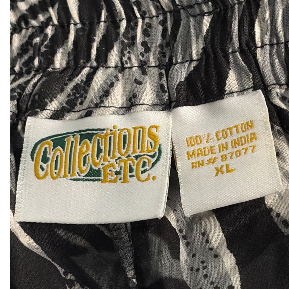 Collections Etc Tropical Leaf Print Wide Leg Pants Black White Cotton XL - Picture 6 of 6
